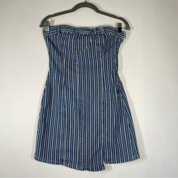 ZARA Strapless Striped Denim Dress. Size S - Picture 2 of 14